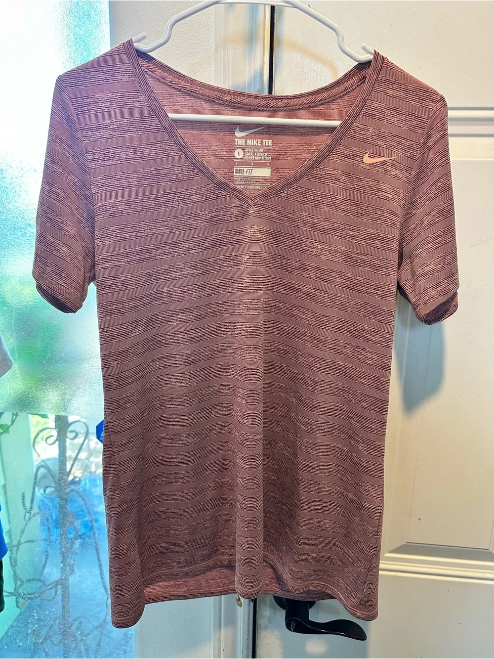 Nike Dri-FIT V-Neck Short Sleeve Top — Mauve Pink